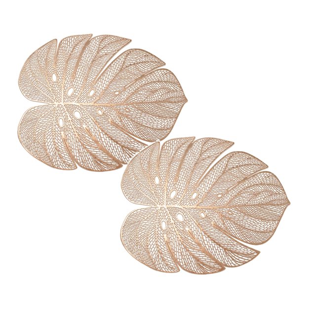 Oleegame 2PC Placemat Stylish PVC Hollow-out Turtle Back Leaf Decoration Placemat with Simulation Leaves, , Oil-proof and Durable Table Mat for Heat Insulation Gold