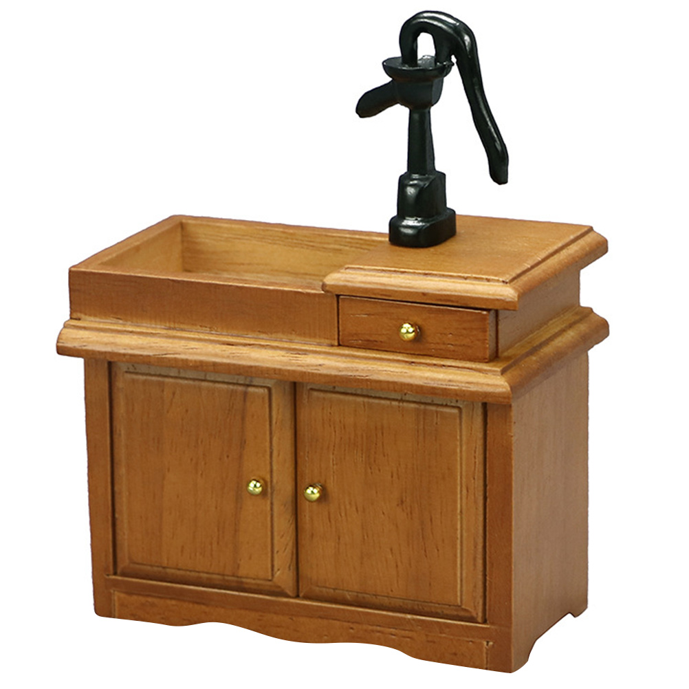 Miniature Wooden Washing Basin for Decor Multi Color Plastic Bathroom Scene Prop 2.5x2.5x4.5in