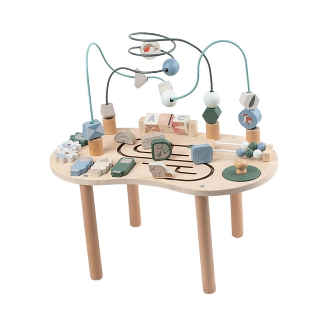 Siruishop Activity Table Early Learning Activity Center for Boys Girls Infant Children, designed for toddlers aged 6-18 months. This wooden sensory activity table features six engaging activities, including a bead maze, graphic pairing, lock and gear, rotating block, colored bead track, and animal maze. The multicolour table is crafted from sturdy wood and measures 39cm x 22cm x 37cm. Ideal for enhancing fine motor skills, cognitive growth, and sensory exploration, it is lightweight and portable, suitable for home or travel. A perfect gift for early childhood development.