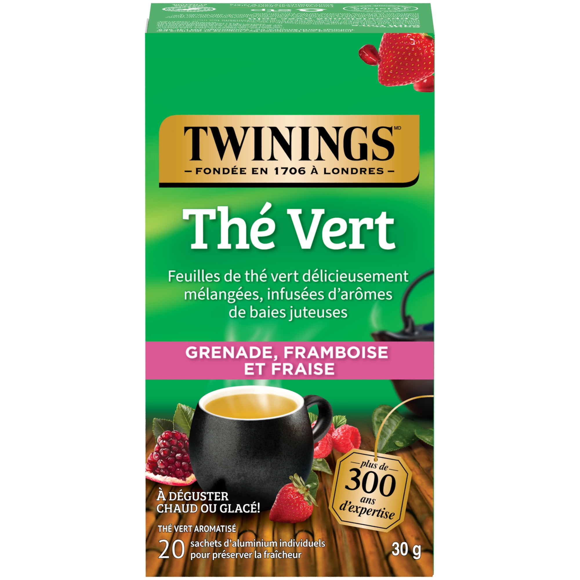 Twinings Thé Vert Grenade, Framboise et Fraise, Sucré et Juteux, 20 Sachets de Thé