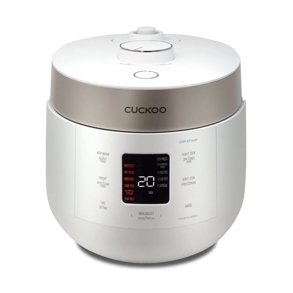 CUCKOO CRP-ST0609FW Cuiseur et Réchaud à Riz à Double Pression 6 Tasses (Non Cuit) / 12 Tasses (Cuit) avec Casserole Intérieure Antiadhésive, 16 Options de Menu, Guide Vocal à 3 Voix, Nettoyage Automatique (Blanc)