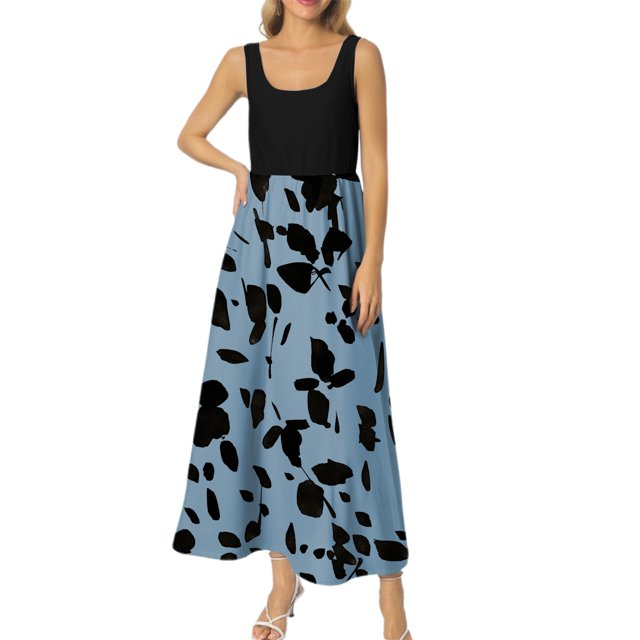 YFELWZ Womens Plus Size Spring Summer Print Elegant Dress Sky Blue M