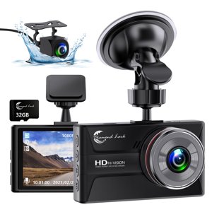 1080P Dash Cam Avant et Arrière avec 32GB SD Carte, Diamond Lark Caméra double Dash pour voitures, 3&acirc; LCD Écran Dashcam avec port de type C, HDR, Capteur G, boucle R