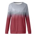 thumbnail image 3 of T-shirts pour Femmes Automne Hiver Col Rond Manches Raglan Dégradé T-shirt Décontracté Ample Hauts à Manches Longues pour Femmes en Liquidation, 3 of 4