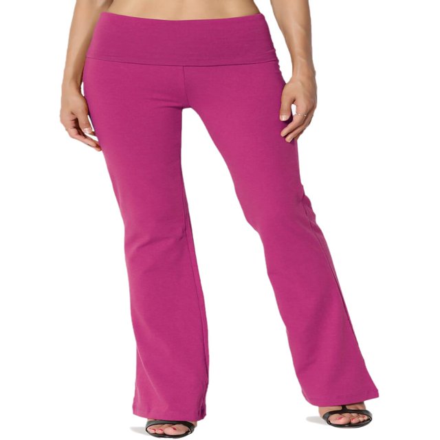 Pantalon de Yoga Décontracté pour Femmes Grande Taille, Basique, Taille Repliable, Confortable, en Coton Extensible, Coupe Bootcut
