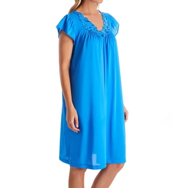 Women's Shadowline 36222 Rosebud Nylon Tricot Short Sleeve 40 Inch Gown (Sapphire M)