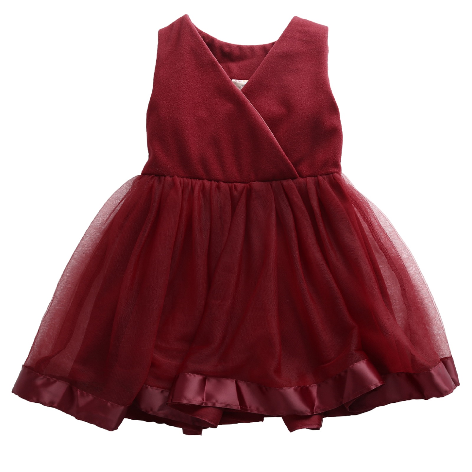 Kmbangi Robe Princesse en Tulle pour Filles Couleur Unie Col en V Nœud Robe de Soirée