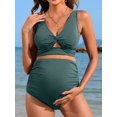 thumbnail image 3 of Charmo V Neck Maternity Swimsuits Ribbed Twist Front Bikini Sets High Waist Pregnancy Bathing Suits for Womens, 3 of 6