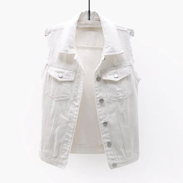 EGNMCR Women's Casual Denim Vest, Sleeveless Frayed Ripped Long Denim, Jean Jacket Women Spring And Solid Sleeveless Jacket Outerwear Women's denim jacket