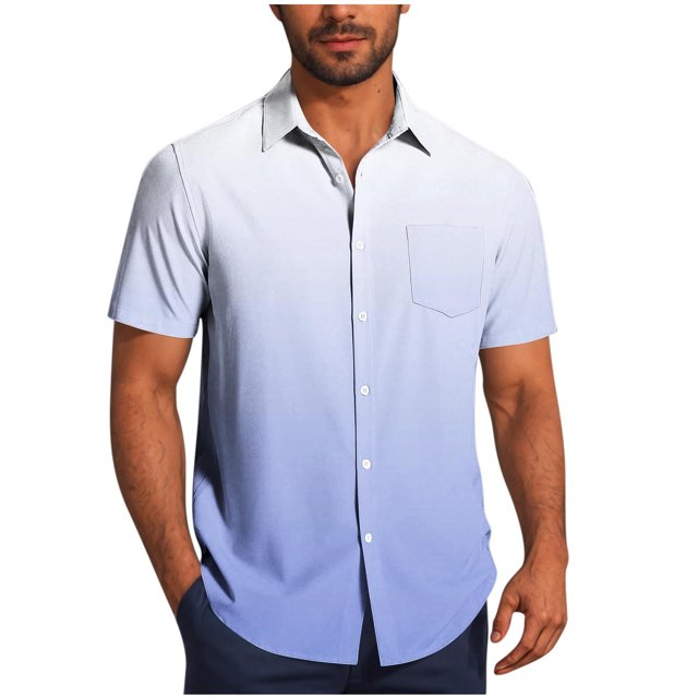 Pisexur Shirts for Man T Hommes Mode Décontractée Col Rabattu Impression Dégradée Chemise à Manches Courtes Blouse Bleue, m Chemises de Golf Hommes & Chemises Hommes