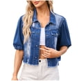 thumbnail image 2 of LOVZFMLL Jackets for Women's Fashion Color Lapel Look Slimmer Sleeve Denim Jacket, 2 of 8
