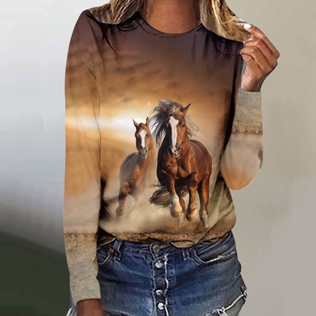 Nouveaux Hauts pour Femmes Printemps et Automne 2023 Grande Taille Sexy Col Rond Manches Longues Boutons Hauts Blouse Imprimée Régulière Chemise Manches Longues pour Femmes
