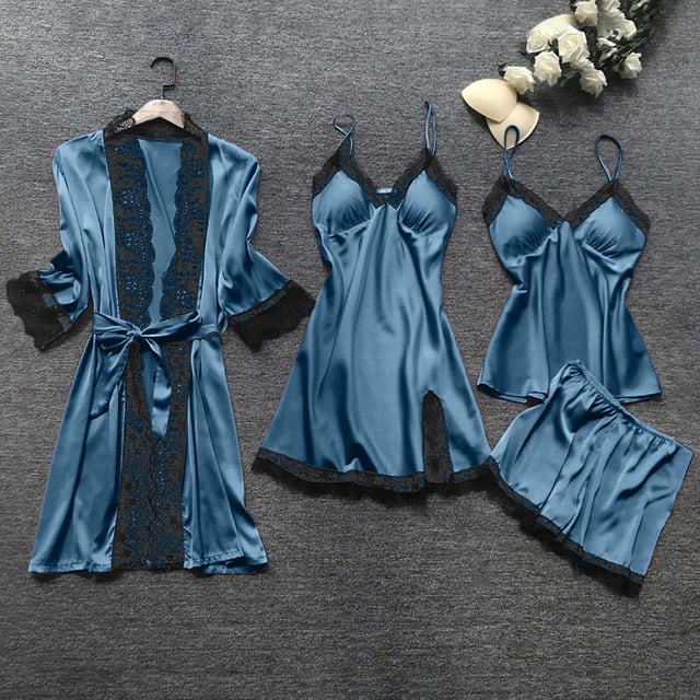 DPTALR Lingerie Femme Robe en Soie Dentelle Ensemble de Pyjama