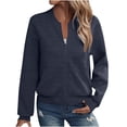 thumbnail image 1 of BiZtdJrK Womens Full Zipper Sweatshirt Jackets Casual Textured Long Sleeve Bomber Jacket with Pockets Fall Fashion Clothes Navy L Spring Savings, 1 of 6