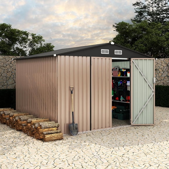 Bingirl 8x10 FT Metal Storage Sheds Outdoor, Metal Yard Sheds Garden Shed Kit, Tool Shed with Lockable Door, Utility Sheds Buildings with Air Vent for Backyard Garden Patio Lawn