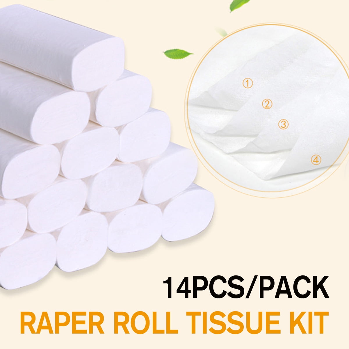 14 Rolls 4-Ply Coreless Toilet Paper Tissues Paper Table Kitchen Paper Tissue Rolls Native Wood Pulp