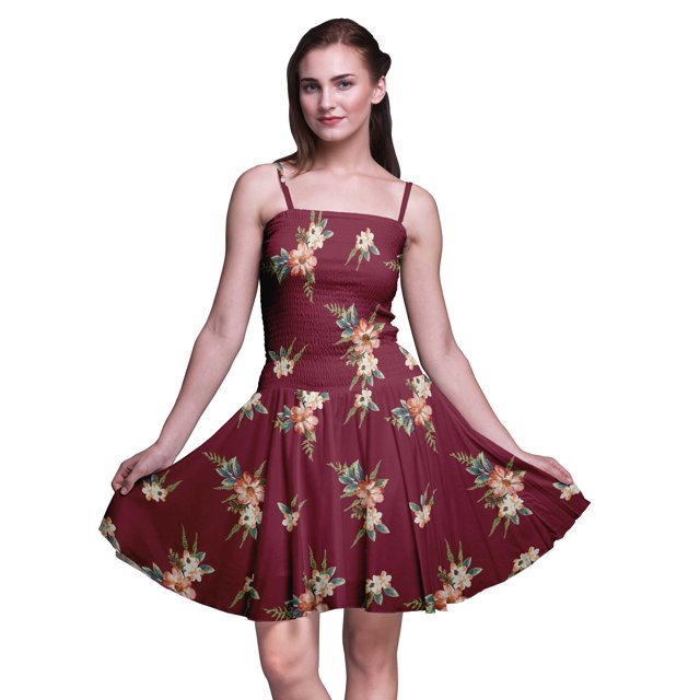 Bimba Robe d'Été Sans Manches Mini Fluide à Bretelles pour Femme, Robe Soleil à Imprimé Floral - Très Petit
