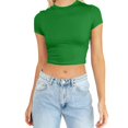 thumbnail image 1 of JIRNDf Hauts pour Femmes T-Shirts d'Été Tendance Mode Manches Courtes Mignon Court Basique Col Rond Coupe Ajustée Blouse pour Femmes Tunique Décontractée Hauts Vert Armée m, 1 of 5