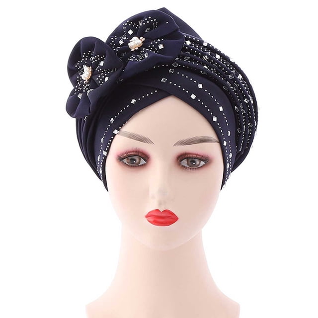 Fashion Women Beading Braid Hat Muslim Ruffle Cancer Wrap Cap Sleep Caps Satin Lined Hair Bonnets