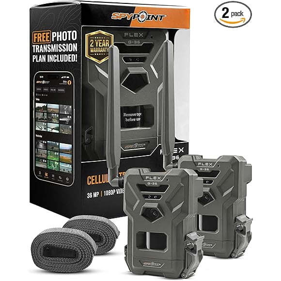 SPYPOINT Flex G-36 Twin Pack Caméra de Sentier LTE, 36 Mpx, Vidéo 1080p avec Son, GPS, Portée de 100 Pieds, Déclencheur 0,3 s