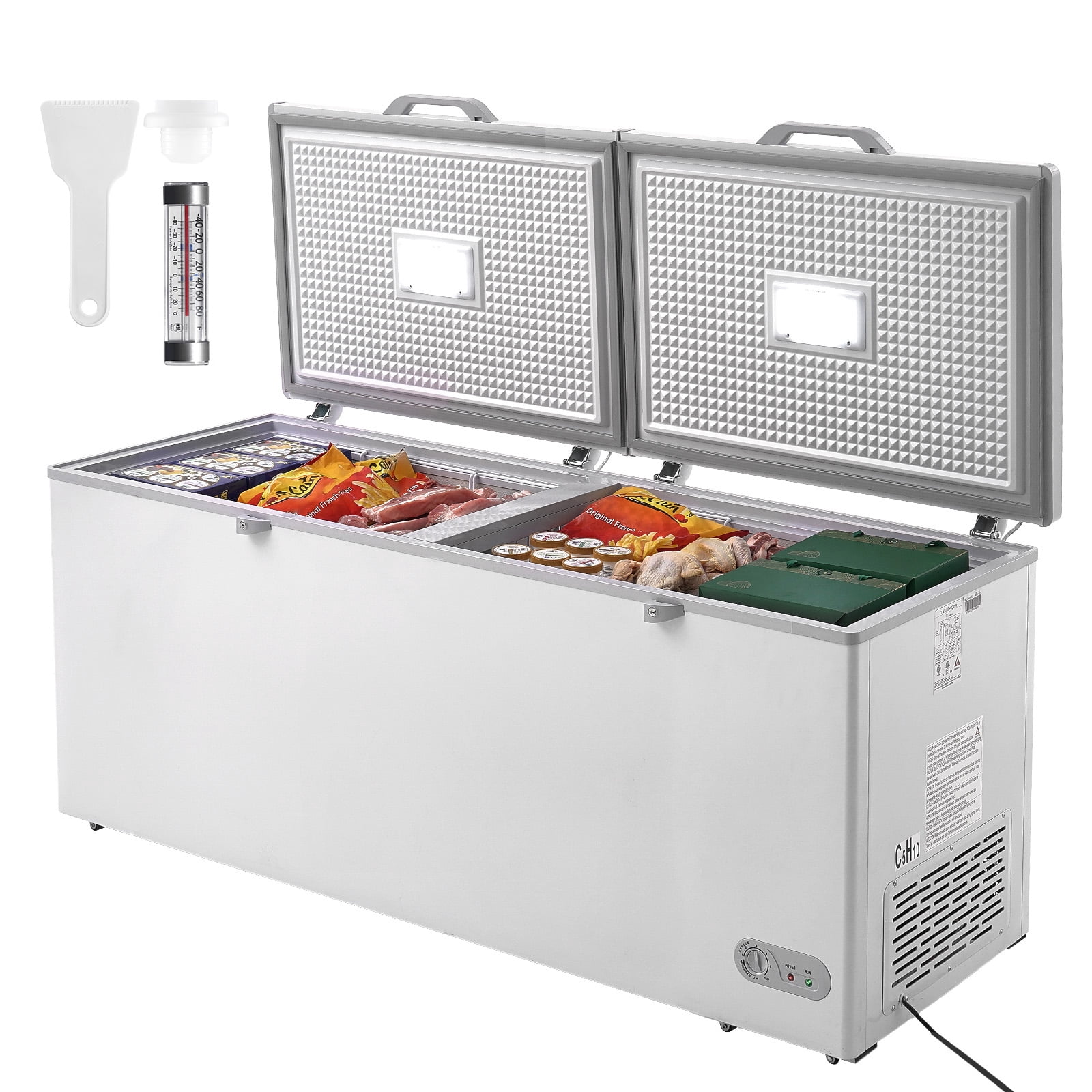 KFFKFF Chest Freezer, 19.8 Cu.ft / 561 L Spacious Deep Freezer with Dual Secure Locking Lids, Independent Commercial Chest Freezer & 4 Detachable Baskets, 7-Level Temperature Control
