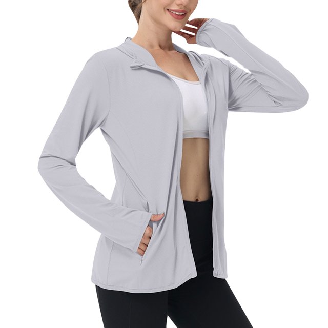 SHTXOZHI Veste Athlétique Légère pour Femmes Protection Solaire Fermeture Éclair Complète Manches Longues Chandails à Capuchon Randonnée Extérieur