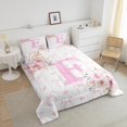 thumbnail image 4 of Erosebridal Girls Monogrammed Bedding Full Comforter Set, Pink Rose Down Comforter, Initial Letter F Decor, Reversible 3pcs, 4 of 8