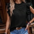 thumbnail image 4 of Liquidation & Promo, Haut Sans Manches à Épaules Plissées et Col Rond pour Femmes, Couleur Unie, Coupe Décontractée, Matériau Extensible, Usage Quotidien, Confortable, pour Travail/fit Chic et Confortable, Sopatenor, 4 of 9