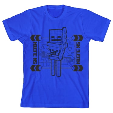 Minecraft Skeleton T-Shirt Bleu Royal pour Garçons Jeunesse avec Graphique de Tendance de Contraste à Distorsion - TG