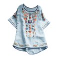 thumbnail image 1 of Blouses pour Femmes, T-Shirt Mode Décontracté Ample de Printemps Été pour Femmes, Couleur, Manches Courtes, Col Rond, Hauts Brodés, Blouse en Coton et Lin, 1 of 8