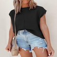 thumbnail image 2 of Women Solid Color Sweater Vests Crew Neck Cap Sleeve Loose Pullovers, 2 of 7