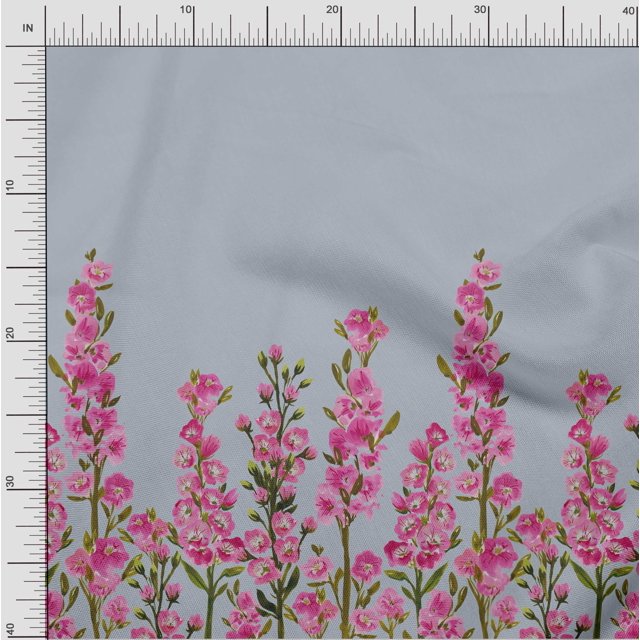 oneOone Polyester Lycra Fabric Leaves & Pink Floral Panel Print Sewing Fabric BTY 56 Inch Wide