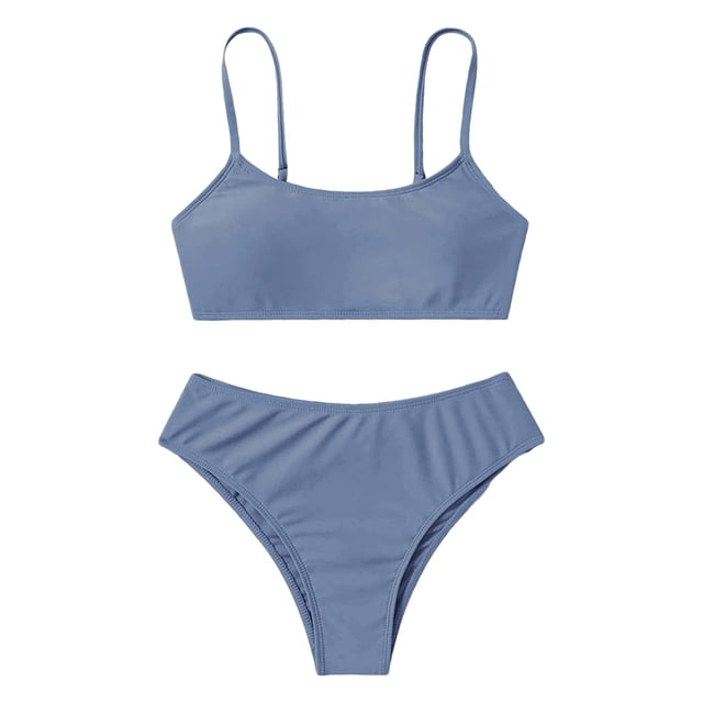 Hiiyo Big Girls Swimsuit Solid Color Bikini Set Kids Swimwear Bathing Suit,2-Piece