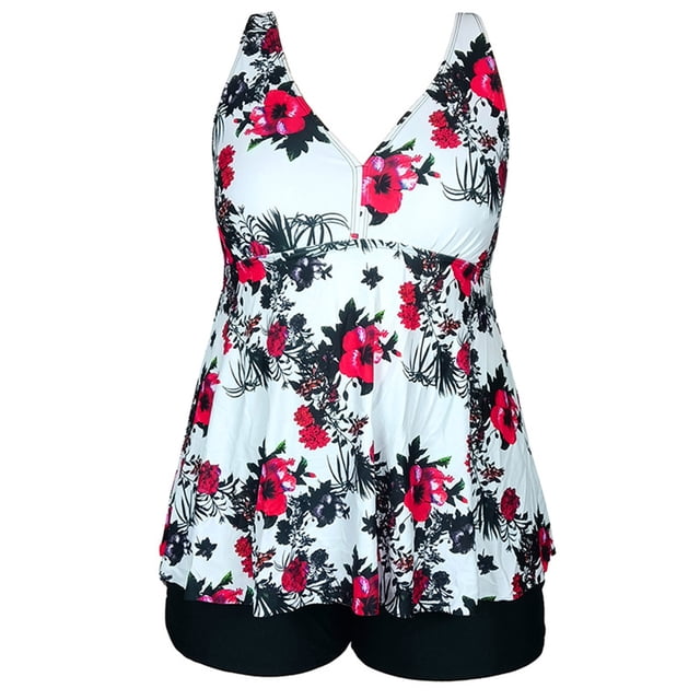 HAWEE Womens Plus Size Tankini Swimsuits with Shorts Two Piece Bathing Suit Floral Printed Swimwear