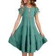 thumbnail image 2 of Robe Fille Manches Volantées Robes d'Été Ligne A à Volants Évasée Robe Verte Robe de Fête pour Filles, 2 of 7