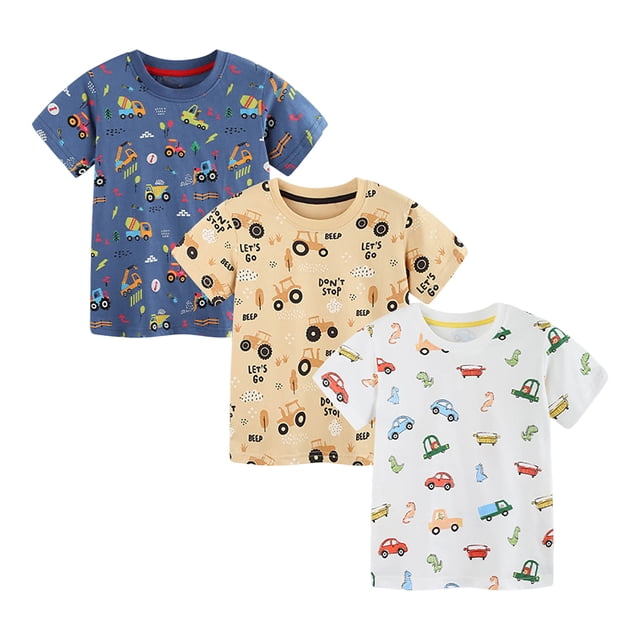 Akiihool T-Shirt Graphique pour Garçons en Coton à Manches Courtes pour Enfants Col Rond pour Garçons et Filles (Kaki, 5-6 Ans)