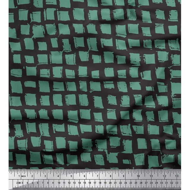 Soimoi Green polyester Crepe Fabric Stripe & Square Geometric Fabric Prints By Yard 42 Inch Wide