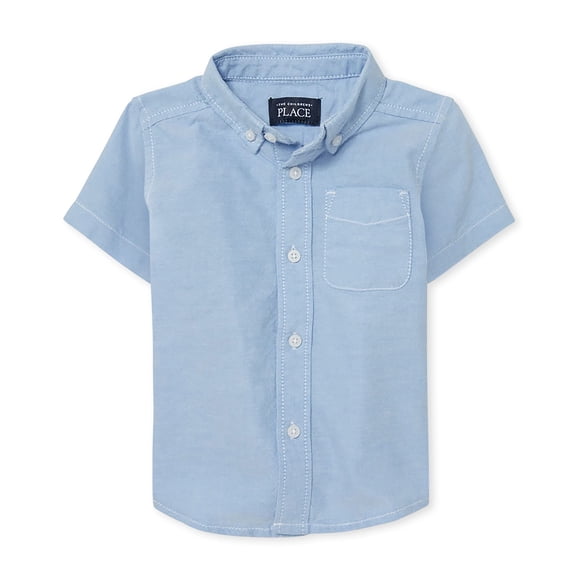 The Children's Place Baby Boys and Toddler Boys Short Sleeve Button Down Shirt, Light Blue Oxford, 18-24 MONTHS