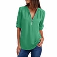 thumbnail image 2 of Chemises pour Femmes Décontractées Été Chemises d'Été à Manches Longues pour Femmes Fermeture Éclair Tunique Décontractée Col en V Blouse à Manches Roulables Hauts Blouses pour Femmes Décontractées en Liquidation, 2 of 6