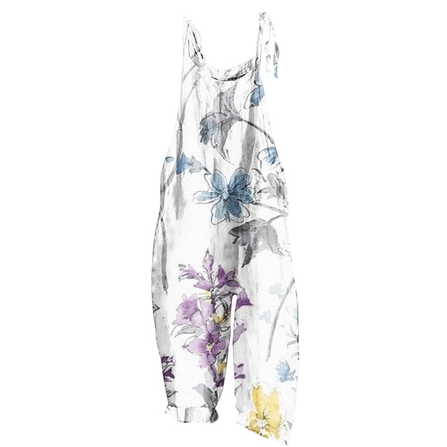 RKSTN Jumpsuits for Women Boho Floral Printed Summer Sleeveless Backless Fashion Loose Long Pants Rompers