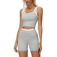 thumbnail image 1 of PISONIC Women Two Piece Workout Sets Color Block Backless Tank Top and High Waist Booty Lifting Shorts Gym Yoga Active Outfits, 1 of 7