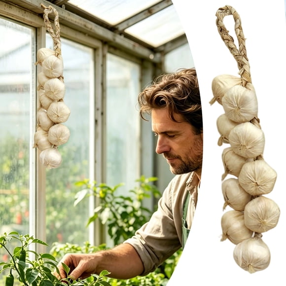 Outdor Ornement Suspendu à Ail pour Cuisine, Corde à Ail avec Motif de Bulbe d'Ail Frais pour Rangement de Cuisine et