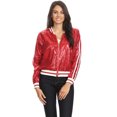 thumbnail image 1 of Veste Bomber à Paillettes à Rayures pour Femmes à Manches Longues avec Fermeture Éclair Frontale, 1 of 5