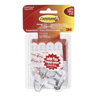 Command Small Wire Hooks, White, 9 Hooks, 12 Adhesive Strips, Value Pack