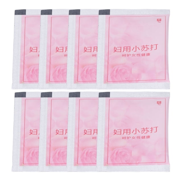 Feminine Cleanser Rinse, Feminine Rinse Safe Refreshing PH Balanced 30pcs Hygienic Improve Health for Female for Private Part. The image displays 30 individually wrapped feminine cleaning wash packets with pink floral designs and text. These pH-balanced packets, containing sodium bicarbonate, are designed for feminine hygiene and private part irrigation, improving health and cleanliness. Ideal for personal care, each packet has a net content of 4g.