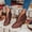 Red, variant on YOUSNH Women's Boots Ankle Boots Stacked Heel Booties Fahsion Leather Short Boots Women Boots Brown 9