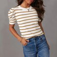 thumbnail image 1 of SDNall Femmes Manches Courtes Tricot Tops Tendance Col Ras du Cou Rayé T-Shirts Casual Été Chemisiers, 1 of 9