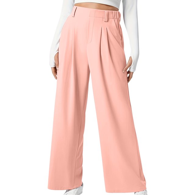 Timegard Wide Leg Pants for Women Elastic High Waist Ruched Fall Office Casual Loose Pants with Pockets