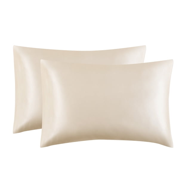 Luxury Simulated Silk Pillowcases 2 Pcs for Hair and Skin - 20x30 Inches Standard Size with Envelope Closure - 100% Polyester Satin Pillowcase Set - Anti-Frizz Hair Care Bedding - Wrinkle