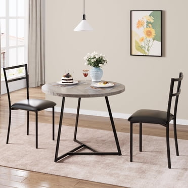 Dining Table Set for 2, Round Kitchen Table and 2 Chairs, Metal Frame, 3 Piece Kitchen Table Set for Small Space, Apartment, Studio